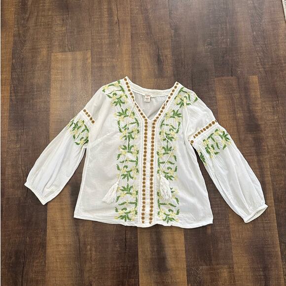Sundance White Embroidered Sequin Boho Blouse Top Size Medium - Picture 1 of 10